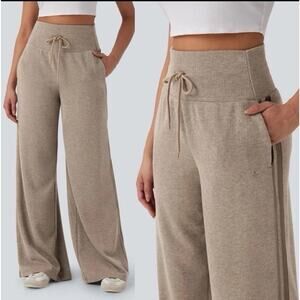 Halara Ribbed High Waisted Tummy Control Wide Leg Sweatpants Large NWOT